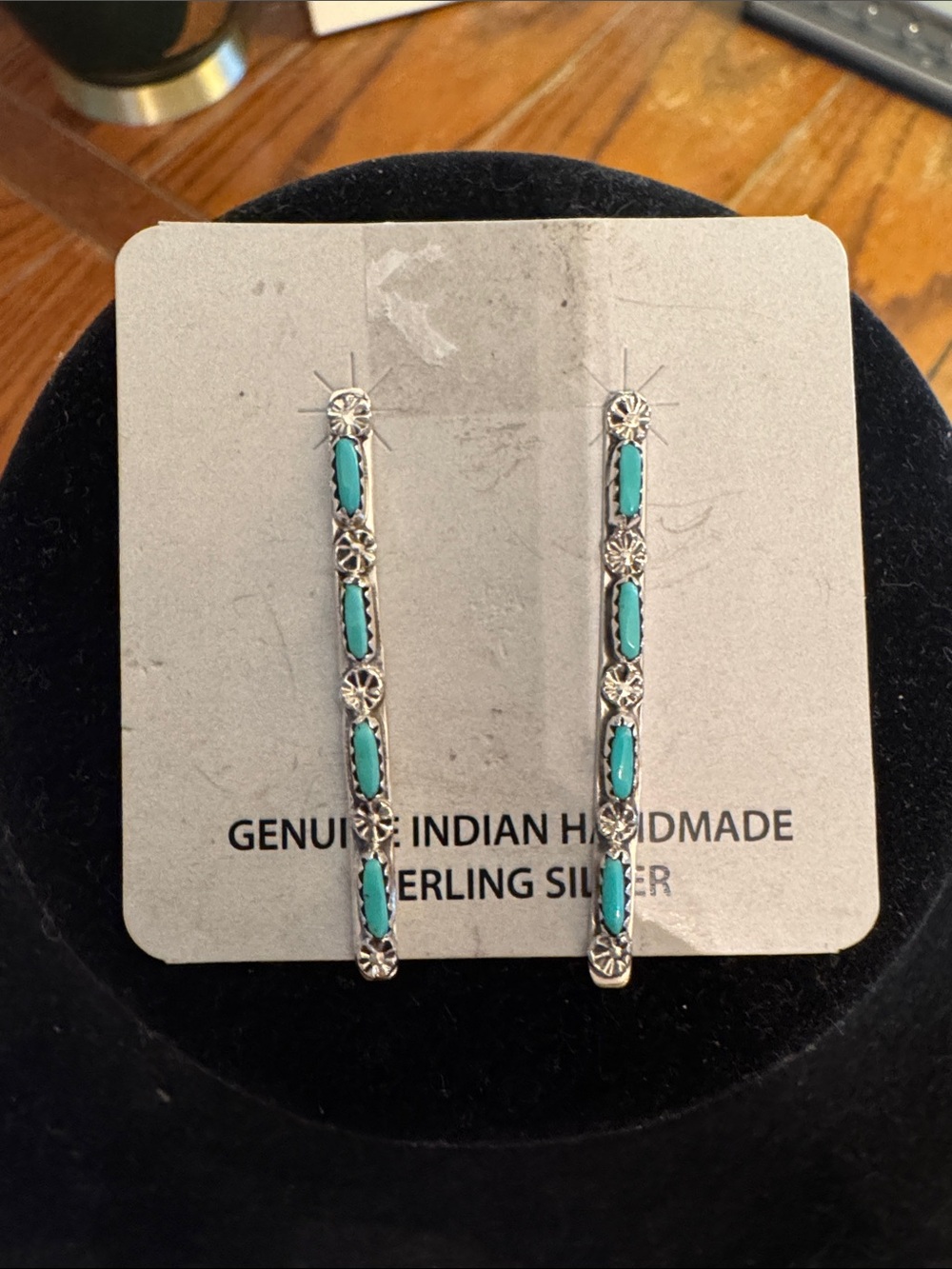 Navajo Zuni 925 Sterling Silver Turquoise Drop Earrings by Murray/Faye Hanaeeka